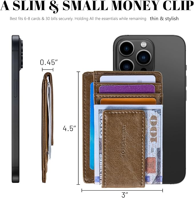 Toughergun Slim Wallet for Men RFID Blocking Money Clip, Minimalist Front Pocket Credit Card Holder, Magnetic Thin Mens Wallets with ID Window