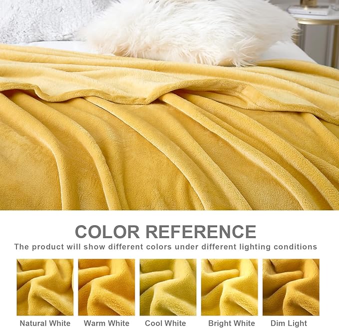 Hansleep Fleece Yellow Throw XL Blanket, Super Soft Flannel Fuzzy Plush Cozy Blanket for All Seasons, Yellow, Throw XL 50x70 Inches