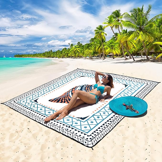 Beach Blanket Waterproof Sandproof Extra Large Beach Mat 79" X 83"/120"x108"for 1-8 Adults Quick Drying Durable Outdoor Picnic Mat for Beach Travel Camping Hiking