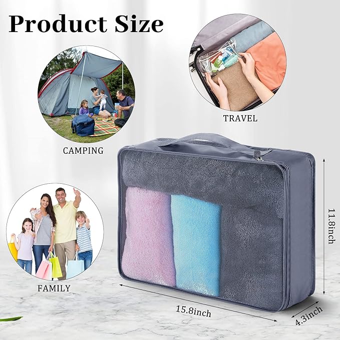 Tudomro 12 Pcs Large Packing Cubes Luggage Organizers for Suitcase Mesh Travel Organizer Bags Travel Packing Organizers for Traveling Camping Hiking