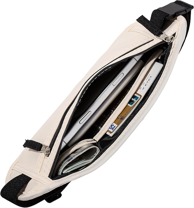 Money Belt - Slim Passport Holder RFID Blocking Travel Wallet Undercover Fanny Packs for Men Women - Beige