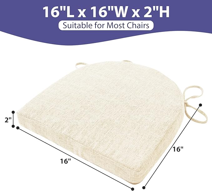 Chair Cushions for Dining Chairs with Ties and Removable Cover, Dining Kitchen Chair Pads with Non-Slip Bottom, High-Resilience Indoor Seat Cushions, 16'' x 16'' x 2'', Set of 4, Beige