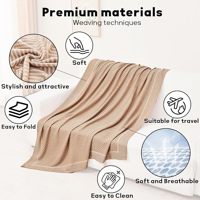 Travel Blanket Airplane - Ultra Soft & Lightweight Knit Design Compact Airplane Blanket,53x72 Inch,Stylish Travel Shawl Wraps for Flights,Office,Home Use,Travel Essentials & Gifts