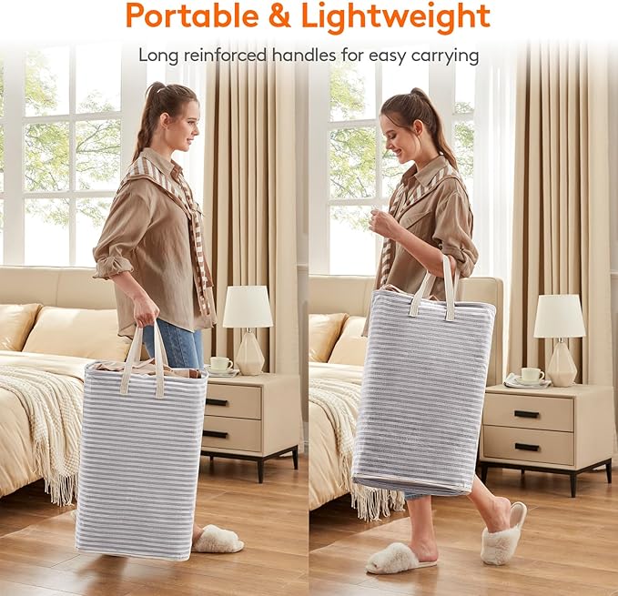 Lifewit 3 Pack Laundry Basket 80L Each, Collapsible Clothes Hamper with Reinforced Handles, Freestanding Waterproof Design for Bedroom and Laundry Room, Grey 240L Total