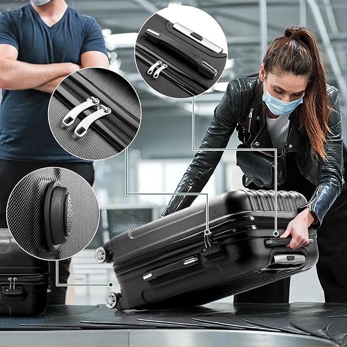 Karl home 4 Piece Luggage Sets Travel Suitcase, Large Capacity Lightweight Luggage Sets with TSA Lock & Spinner Wheels, for Business Trip School Starts (16"/20"/24"/28"), Black