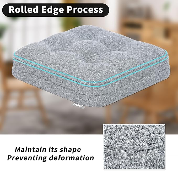 GOFORIT Chair Cushions Set of 4,Tufted Shredded Memory Foam Chair Pads, Non-Slip Seat Cushions with Removable Cover, 16'' x 16'', 4 Pack,Grey