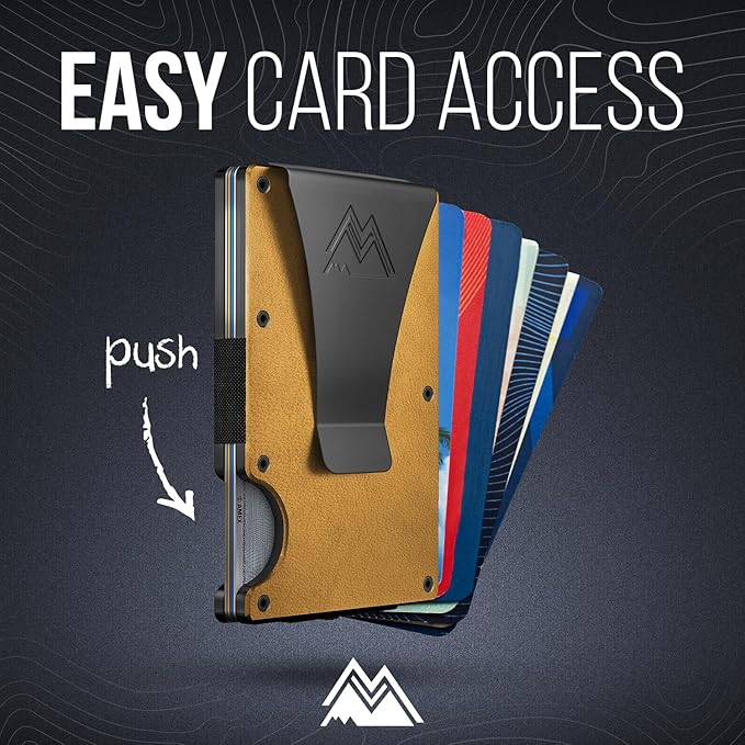 Mountain Voyage Co Minimalist Wallet for Men & Women - Slim RFID Wallet, Scratch Resistant, Credit Card Holder & Money Clip, Easily Removable Money & Cards, (Khaki Leather)
