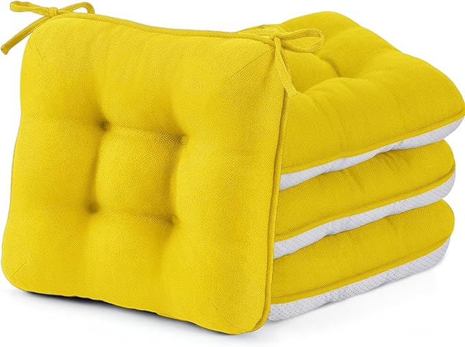 BETU Chair Cushions for Dining Chairs Set of 4,3.5" Thick Kitchen Table Chair Pads with Ties,Non Slip Backing and Covers, Seat Cushion for Dining Room,Bar,Patio Chairs,16"X16"X3.5",Gold