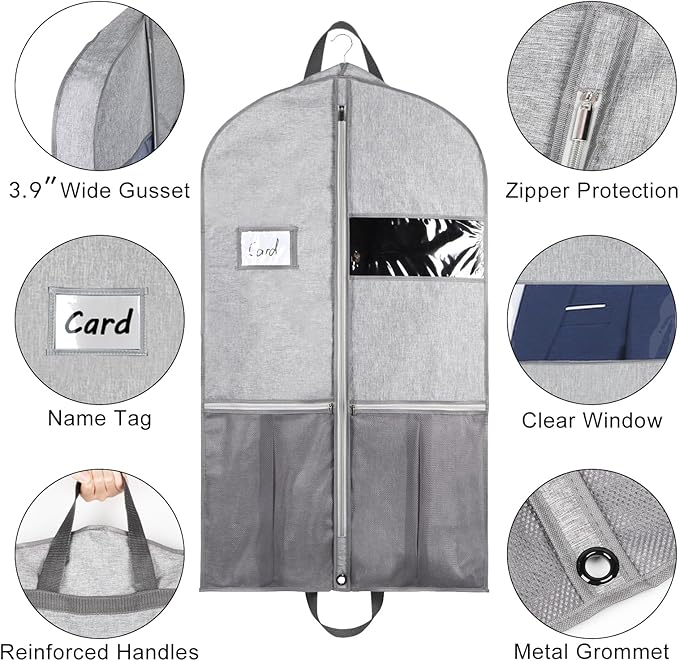 Zilink Luxury Storage 43" Garment Bag for Men and Women Suit, Shirt, Blouse, Sweater, Jacket with 3.9" Gusset, Premium Hanging, Breathable, Foldable Clothes Protector and Travel Cover