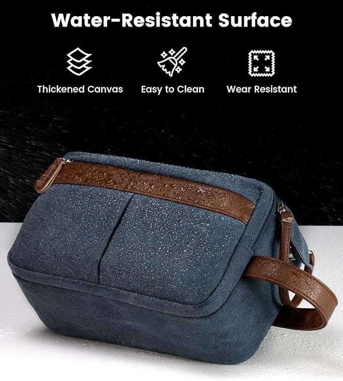 Vorspack Canvas Toiletry Bag for Men - Water Resistant Travel Bag for Toiletries, Bathroom Essentials, Accessories - Navy Blue