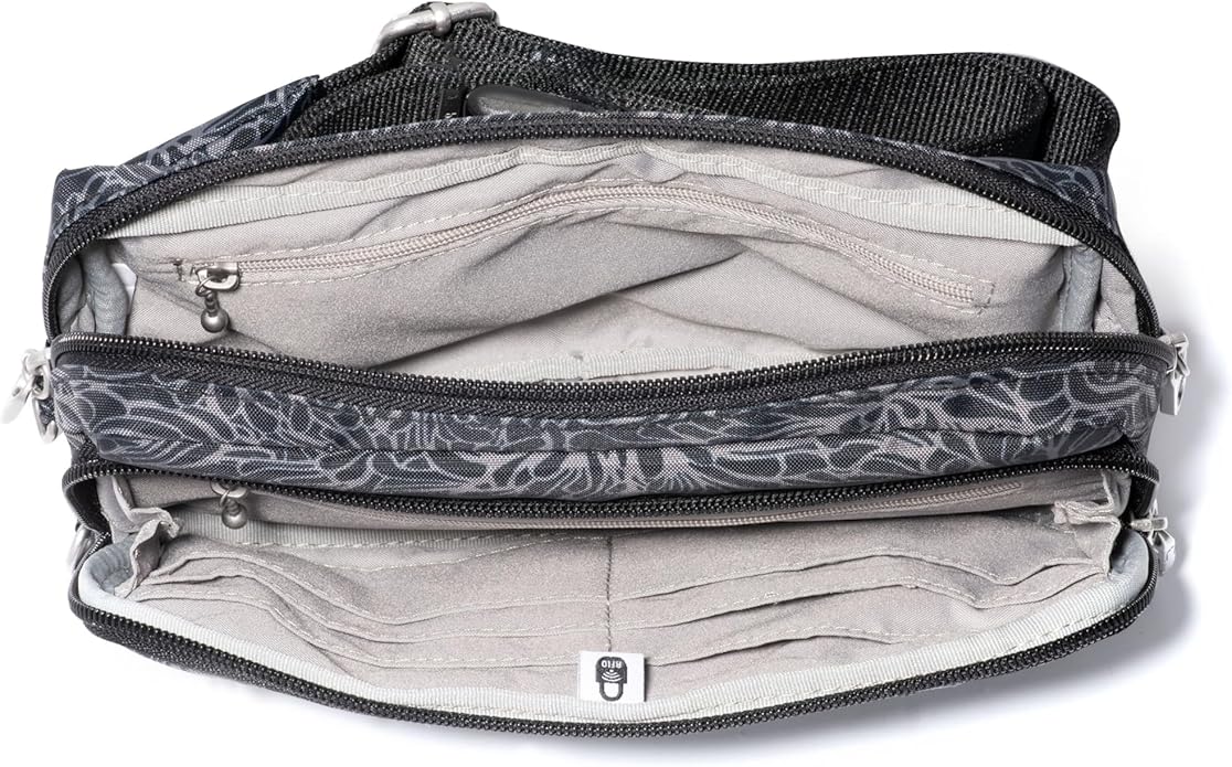 Baggallini Securtex Anti-theft Belt Bag 8.8"x5.5" Crossbody Fanny Pack for Women RFID Wallet Locking Zipper Travel Purse