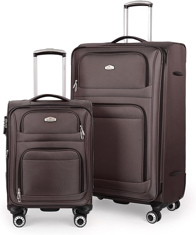 Softside Luggage Sets 2 Piece,Expandable15% Lightweight Durable Suitcase Sets Double Spinner Wheels & w/Combination LOCK（Coffee,20in/30in）