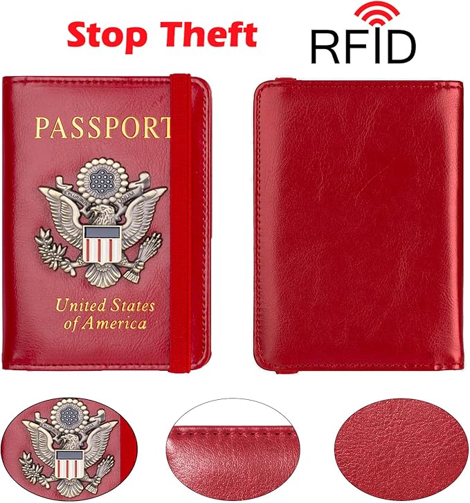 Premium Passport Holder for Travel, RFID Blocking Passport Cover Slim, Durable & Travel-Friendly, Passport Wallet Keep Your Documents Safe & Organized (Red)