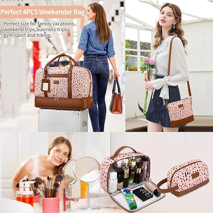 Wogarl Weekender Bags for Women Large Overnight Bag Weekend Travel Duffel Bag Carry on Shoulder with Shoe Compartment Toiletry Bag for Travel Business Gym