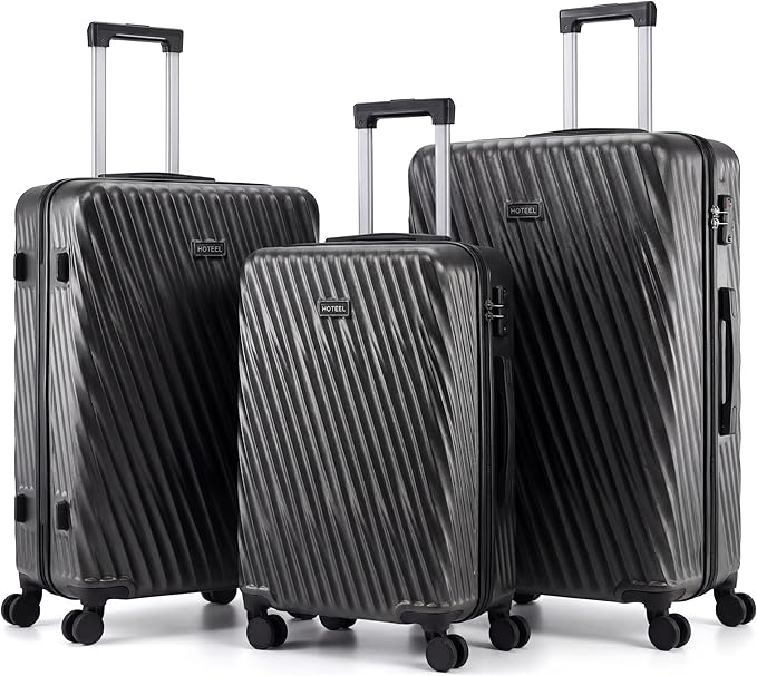Hoteel Luggage Sets 3 Piece Hardside, 4-Year Warranty, Luggage Set with Spinner Wheels, TSA Lock, Wet/Dry Separation Compartment, Lightweight Carry on Luggage, 20"/24"/28" Suitcase, Black
