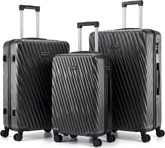 Hoteel Luggage Sets 3 Piece Hardside, 4-Year Warranty, Luggage Set with Spinner Wheels, TSA Lock, Wet/Dry Separation Compartment, Lightweight Carry on Luggage, 20"/24"/28" Suitcase, Black