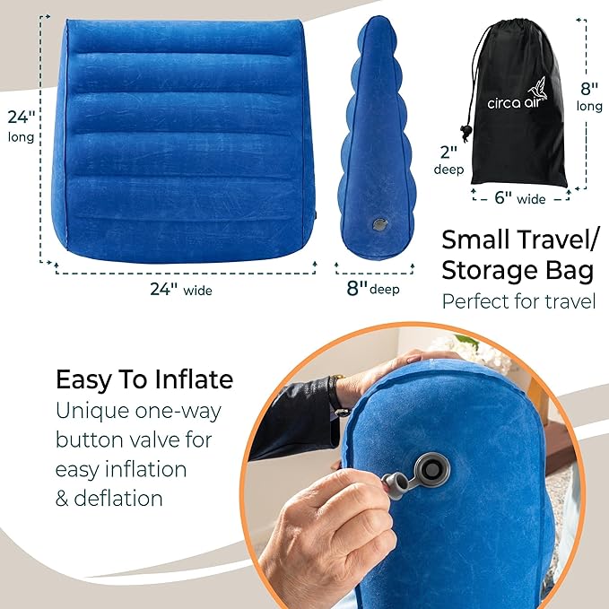 Circa Air Inflatable Wedge Pillow for Traveling - Travel Wedge Pillows for Sleeping in Bed, Acid Reflux, Sleep Apnea, Snoring for Back, Leg Elevation - Blow up Knee Pillow