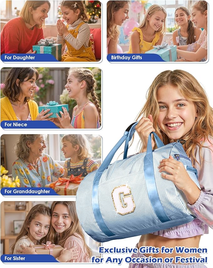 Tween Girl Trendy Stuff, Girls Travel Duffle Bag, Kids Initial Overnight Bags with Shoe Compartment, Customized Weekender Bag with Makeup Pouch, 9 Year Old Girl Birthday Gifts (Letter P)