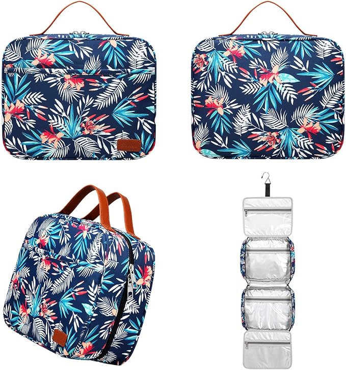 Bosidu Hanging Travel Toiletry Bag,Large Capacity Cosmetic Travel Toiletry Organizer for Women with 4 Compartments & 1 Sturdy Hook,Perfect for Travel/Daily Use/Christmas