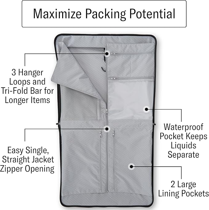 Samsonite UpLIFT 23” Bifold Garment Bag - Includes Wet Pocket and StackIt Strap™ Bi-Fold Bar To Prevent Creases - Tri-Fold Bar Option For Longer Items - Designed For Ultra Light Travel - Black