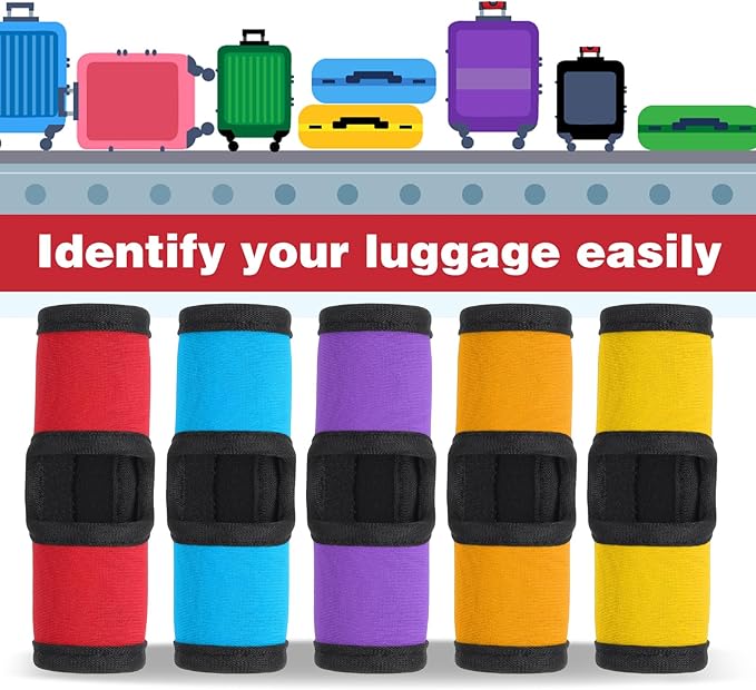 5 Pcs Neoprene Luggage Handle Wraps Soft Grip Covers Colorful Travel Luggage Tags/Identifiers/Marker/Grips Accessories for Suitcase Trolley Travel Bags (Multi-Color)