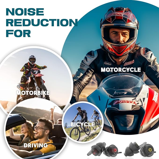 Motorcycle Ear Plugs for Wind Noise Reduction - 2 Pairs - 25dB - Motorcycle Accessories - Reusable Moto Earplugs, Soft Comfortable Hearing Protection for Motorbike, Touring, Racing, Riding