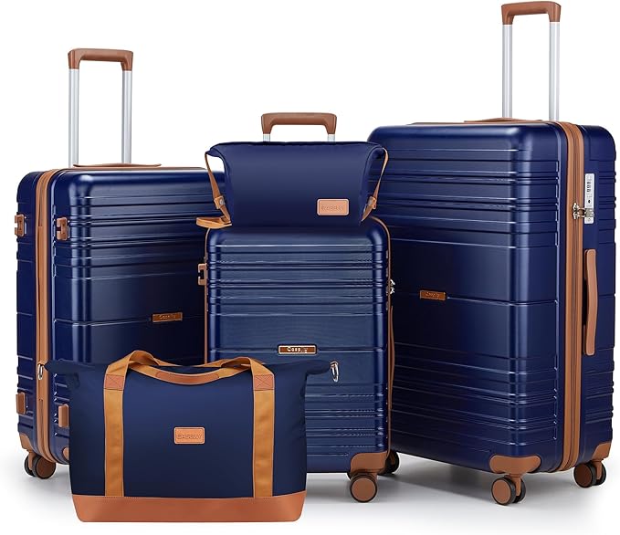 Luggage Sets with spinner wheels, PC+ABS Hard Shell Travel Luggage,Lightweight Carry-on suitcases with TSA Lock,YKK Zippers (Navy, 5 piece sets(20/24/28/DB/TB))