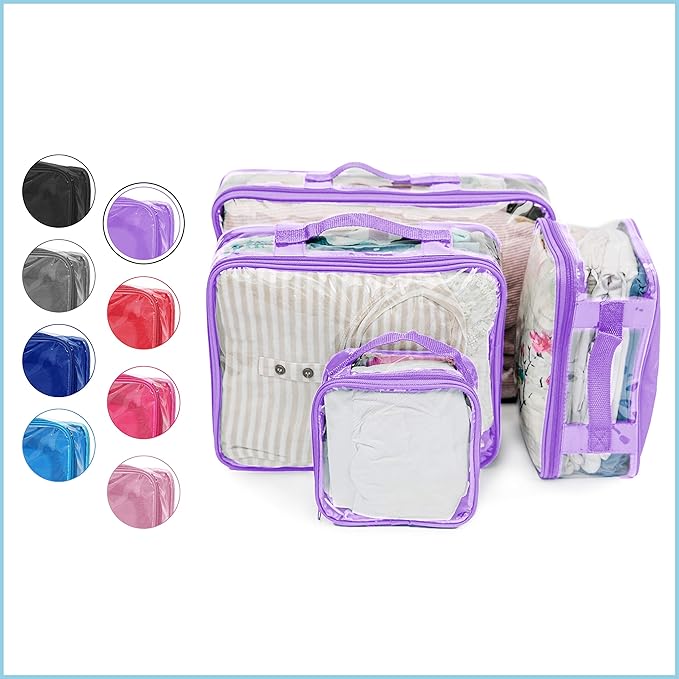 Clear Packing Cubes set of 4 / Packs 7-10 Days of Clothes/Premium PVC Plastic Storage Bags