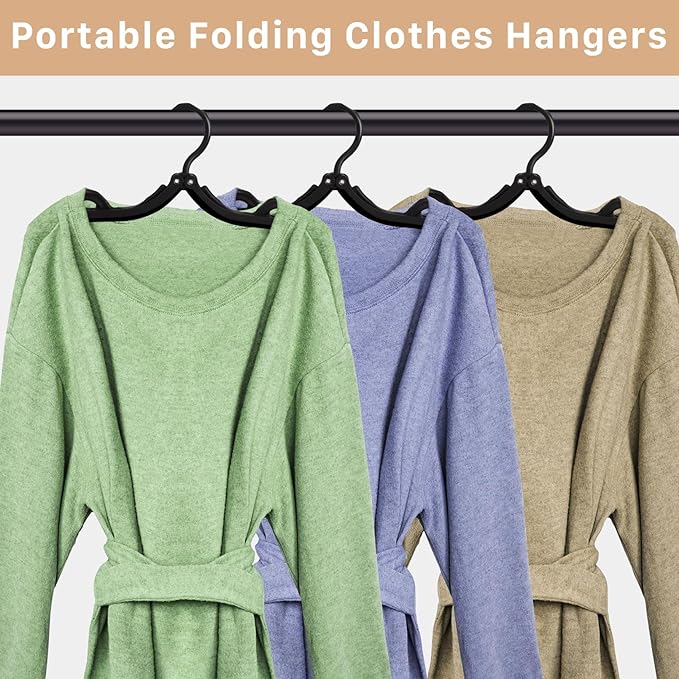 24Pcs Travel Hangers,Portable Folding Hanger,Lightweight Folding Hanger Non-Slip Travel Accessories for Clothes,Black Foldable Hangers Clothes Drying Rack for Home Outdoor Indoor