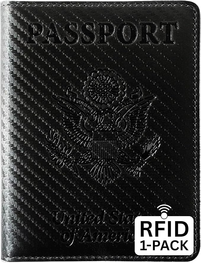 Ciana Passport Holder for Travel – PU Leather Passport Cover and Card Holder for Men & Women – Slim Passport Holder with Card Protector Slot, Travel Must Haves (Carbon Fiber)