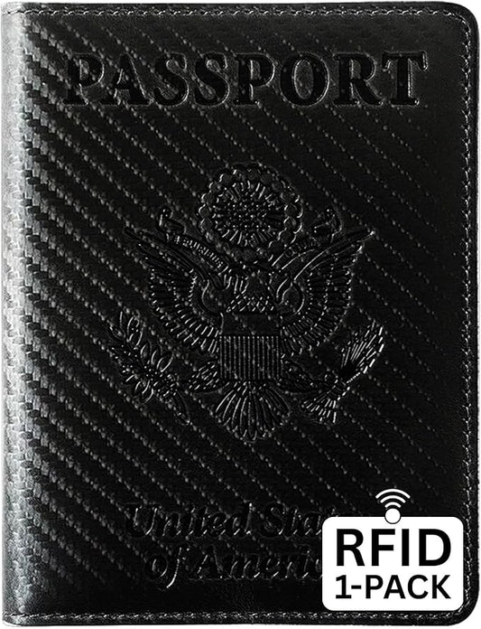 Ciana Passport Holder for Travel – PU Leather Passport Cover and Card Holder for Men & Women – Slim Passport Holder with Card Protector Slot, Travel Must Haves (Carbon Fiber)