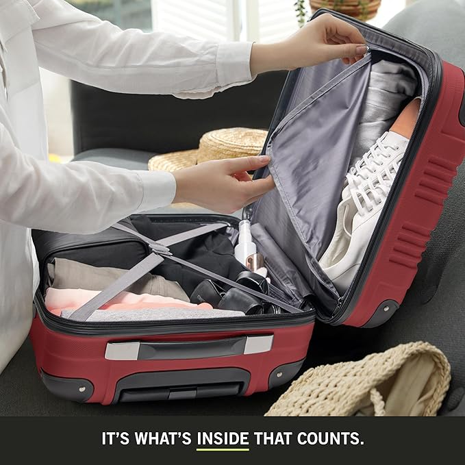 Kenneth Cole REACTION Out of Bounds Lightweight Hardshell 4-Wheel Spinner Luggage, Scarlet Red, 24-Inch Checked