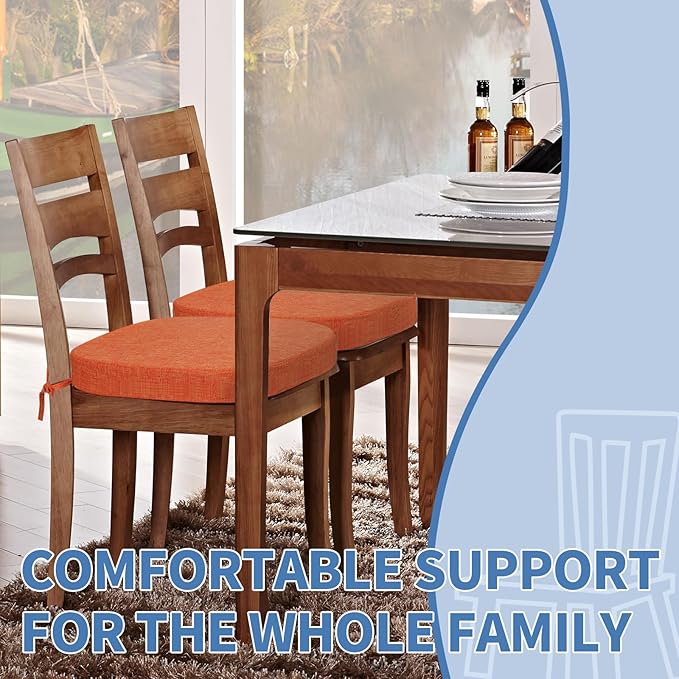 BUYUE Thickened 2.5" Dining Chair Cushions Set of 4, U-Shape High Density Foam Comfortable Chair Pads for Kitchen, Slip Resistant Indoor Seat Cushions (4 PCS, Orange)