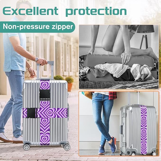 Slohif Luggage Straps for Suitcases Travel Belt Accessories Luggage Connector Identifiers 2 Pack Over Handle with Buckle Unique Nylon Adjustable Strap for Sleeping Bag Car Seat Purple