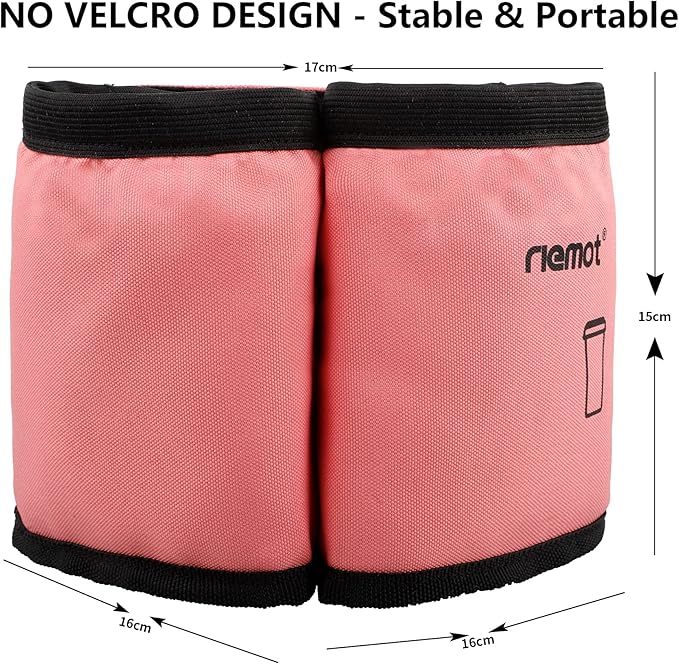 riemot Luggage Travel Cup Holder Free Hand Drink Carrier - Hold Two Coffee Mugs No Spill - Fits Roll on Suitcase Handles - Gifts for Flight Attendants Travelers Accessories Pink