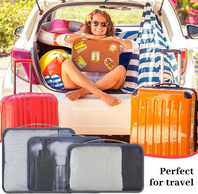 Tudomro 12 Pcs Large Packing Cubes Luggage Organizers for Suitcase Mesh Travel Organizer Bags Travel Packing Organizers for Traveling Camping Hiking