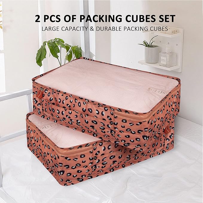 Packing Cubes Set, 2 Pcs Packing Organizers Set for Suitcases (Pink leopard)