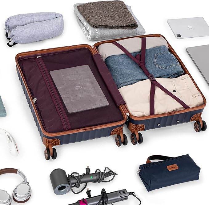 Luggage Sets 5 Piece with TSA Lock Spinner Wheels, Unisex Hard Case ABS Suitcase Set, Hardshell Lightweight Waterproof Travel Hardside Suitcases with Wheels for Women Men, Dark Blue