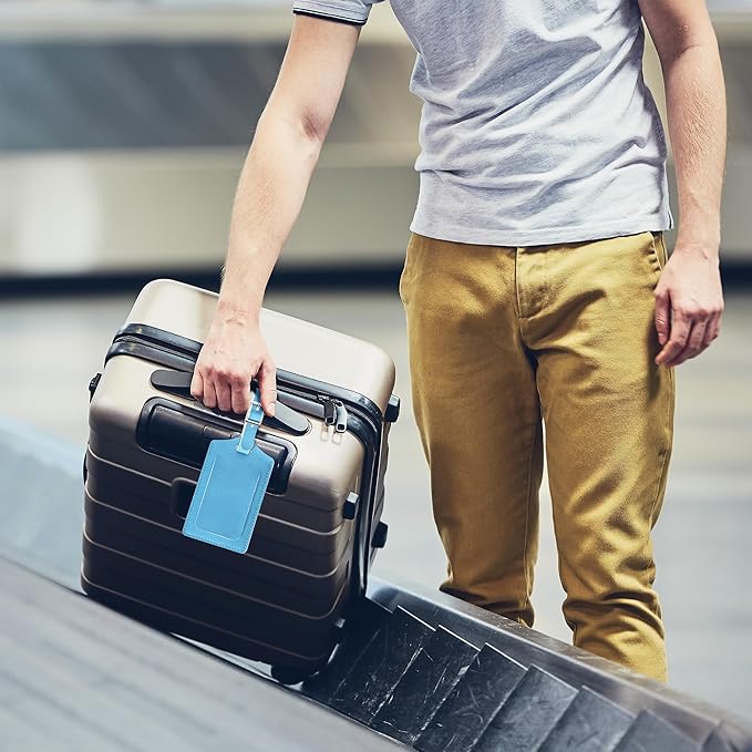 Travelambo Luggage Tags for Suitcases PU Leather Travel Tags Bag Tags Privacy Protection Travel Essentials