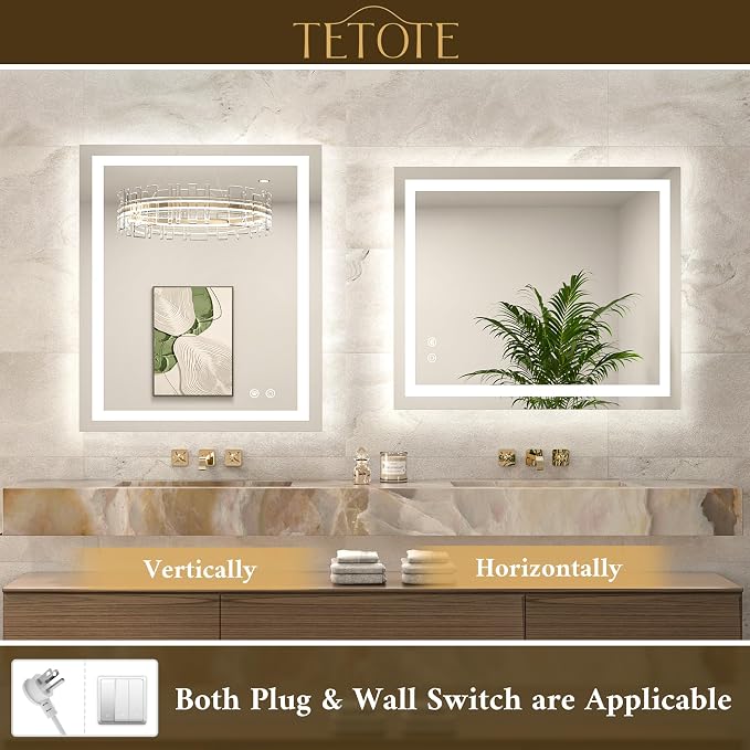 LED Bathroom Mirror 20 x 28 Inch Brighter Light up Mirror for Bathroom Vanity, Front and Backlit Lighted Anti-Fog Wall Mirror with Lights, 3-Color Dimmable, Waterproof, Tempered Glass