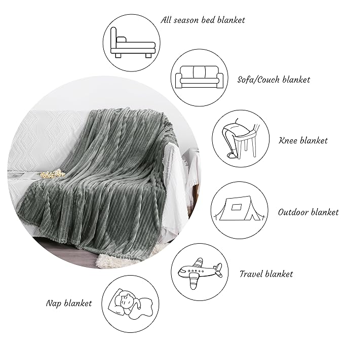 NTBAY Plush Flannel Twin Bed Blanket, 60X80 Inches Soft and Warm Lightweight Blanket with Striped Texture Bed Blanket for Couch Sofa Bed All Seasons, 60"x80", Grey