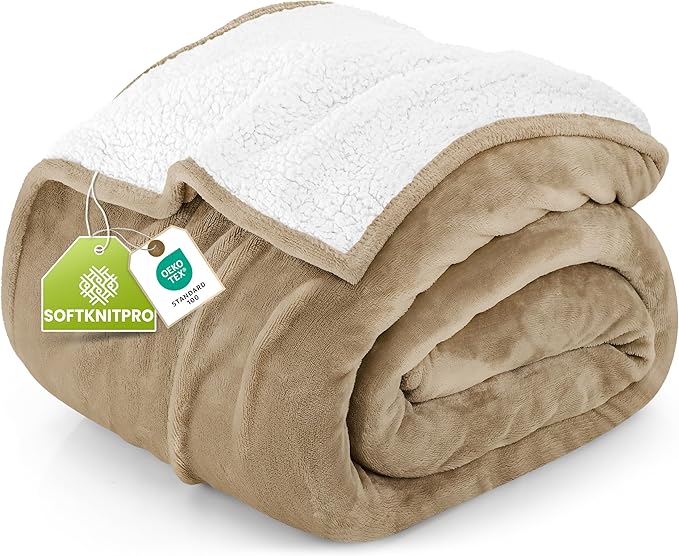 Utopia Bedding Sherpa Blanket California King Size (Camel, 102x96 Inches) - Soft Lightweight Plush Fleece Reversible Blanket for Bed, Sofa, Couch, Camping and Travel