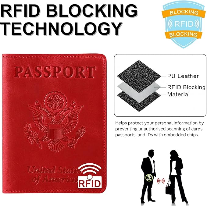 Ciana RFID Passport Holder for Travel – PU Leather Passport Cover and Card Holder for Men & Women – Slim Passport Holder with Card Protector Slot, Travel Must Haves (Red)