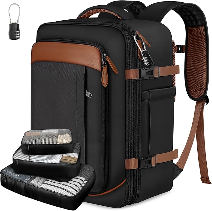 Vancropak 40L Travel Backpack Flight Approved Carry On for Men Women, Expandable Weekender Bag with 3 Packing Cubes, Water Resistant Anti-Theft Daypack fits 17.3" Laptop, Large Lightweight Luggage
