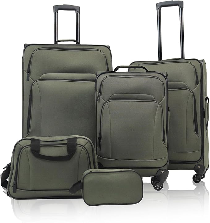 Merax Luggage Set Softshell Expandable 3 Piece Suitcase with Wheels Duffel Bags Softside Lightweight Travel Luggage 20/24/28 IN,Dark Green