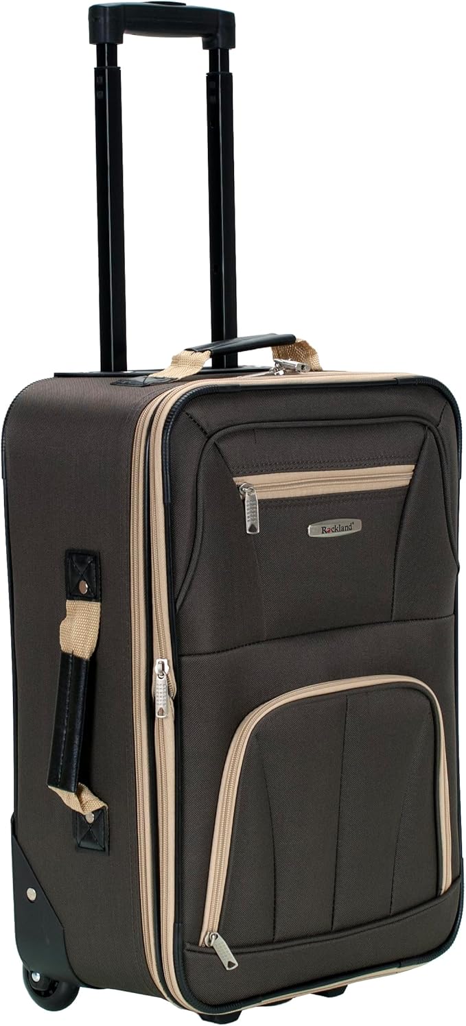 Rockland Fashion Softside Upright Luggage Set,'Expandable,Lightweight,Telescopic Handle,Wheel, Brown, 2-Piece (14/19)