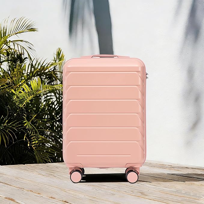 28 Inch Checked-Large Luggage, Lightweight ABS Hard Shell Suitcase with Spinner Wheels, Expandable Travel Luggage with Combination Lock & Side Hooks for Men Women (Pink, 20)