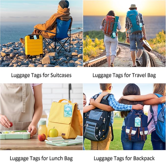 Luggage Tags for Suitcases, 2 Pack Cute PU Leather Luggage Tag TSA Approved with Stainless Steel Loop and Address Card Baggage Tag for Travel&Hotel Stays&Cruise Ships&Shipping and Mailing