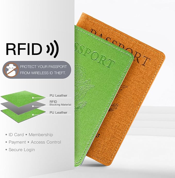VIDIVICI 2Pack Passport Wallet, Travel Gifts, Travel Accessories - Yellow&Green