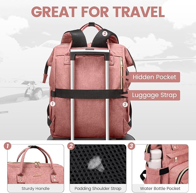 LOVEVOOK Laptop Backpack for Women,18 Inch Professional Womens Travel Backpack Purse Computer Laptop Bag Nurse Teacher Backpack,Waterproof College Work Bags Carry on Back Pack with USB Port,Light-pink